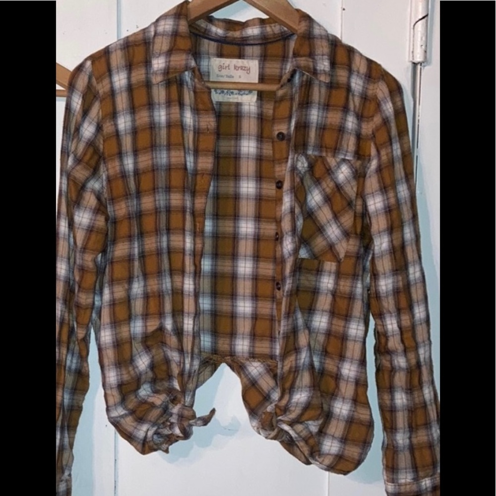 Plaid Gold White Flannel Shirt Button Down Ties Country Western Cowgirl Size S - Picture 7 of 8